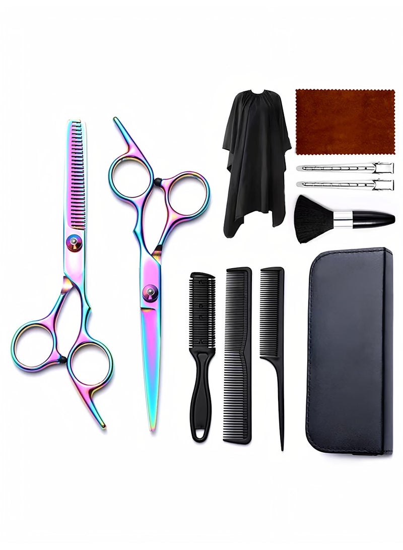 Loucky Hair Cutting Scissors Set, 11-Piece Professional Barber Shears Kit with Comb, Cape, Straight & Thinning Shears for Men Women Kids pets, Home Salon Use - Image 1