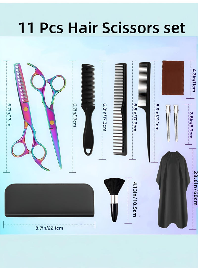 Loucky Hair Cutting Scissors Set, 11-Piece Professional Barber Shears Kit with Comb, Cape, Straight & Thinning Shears for Men Women Kids pets, Home Salon Use - Image 2