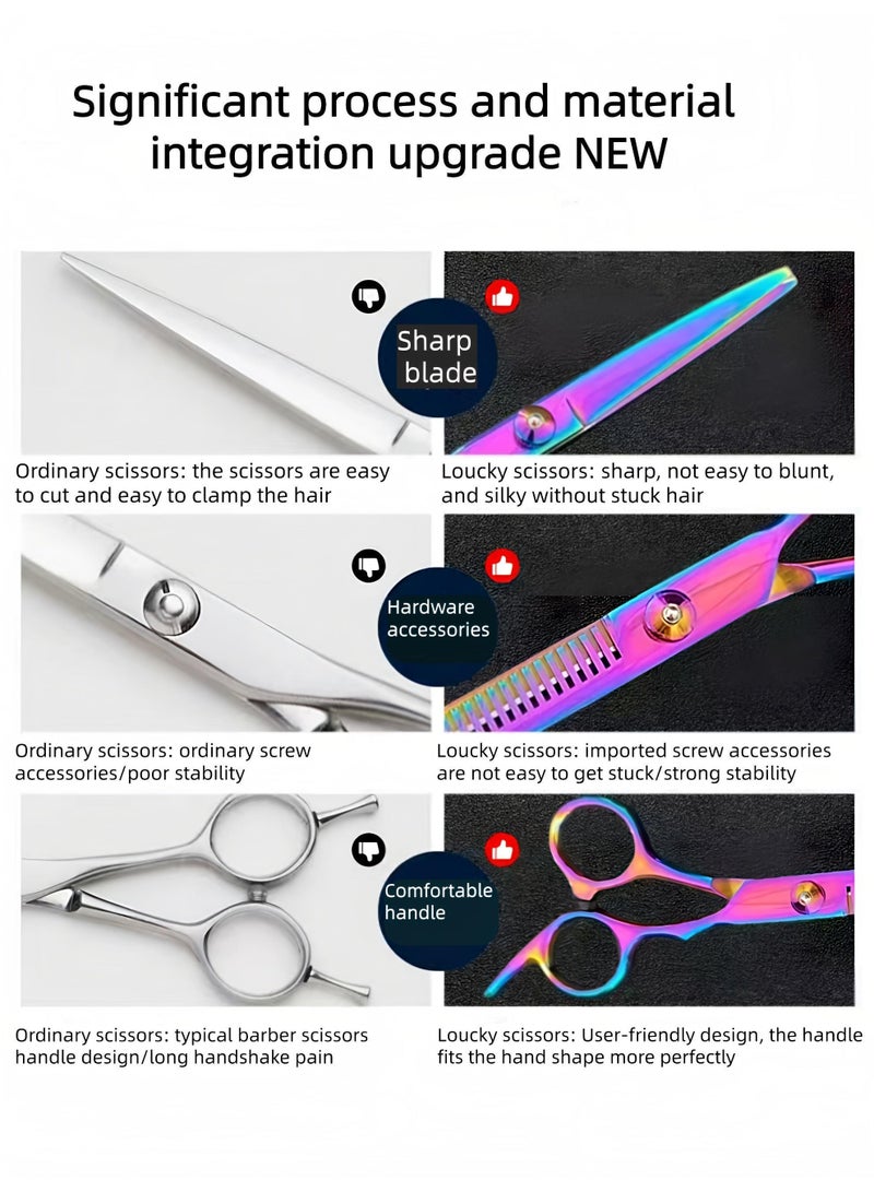 Loucky Hair Cutting Scissors Set, 11-Piece Professional Barber Shears Kit with Comb, Cape, Straight & Thinning Shears for Men Women Kids pets, Home Salon Use - Image 3