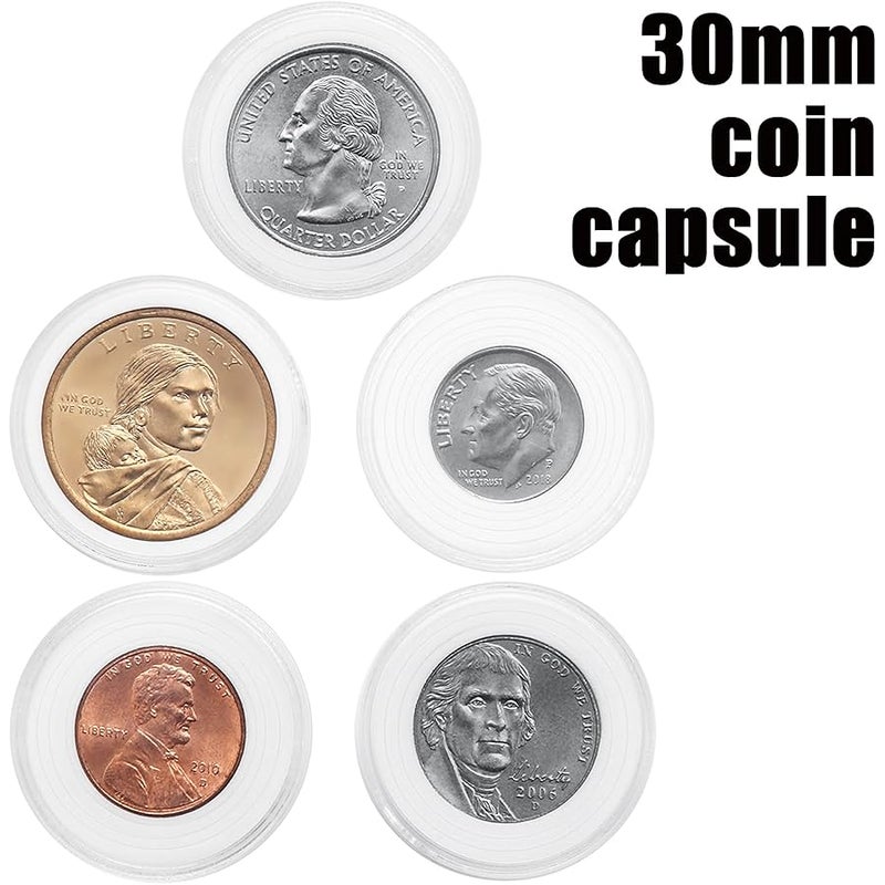 240 PCS 30mm Plastic Coin Capsule Holder, 5 Sizes Protect Gasket Coin Case for Collectors, Round Coin Collecting Supplies with Storage Box - Image 4