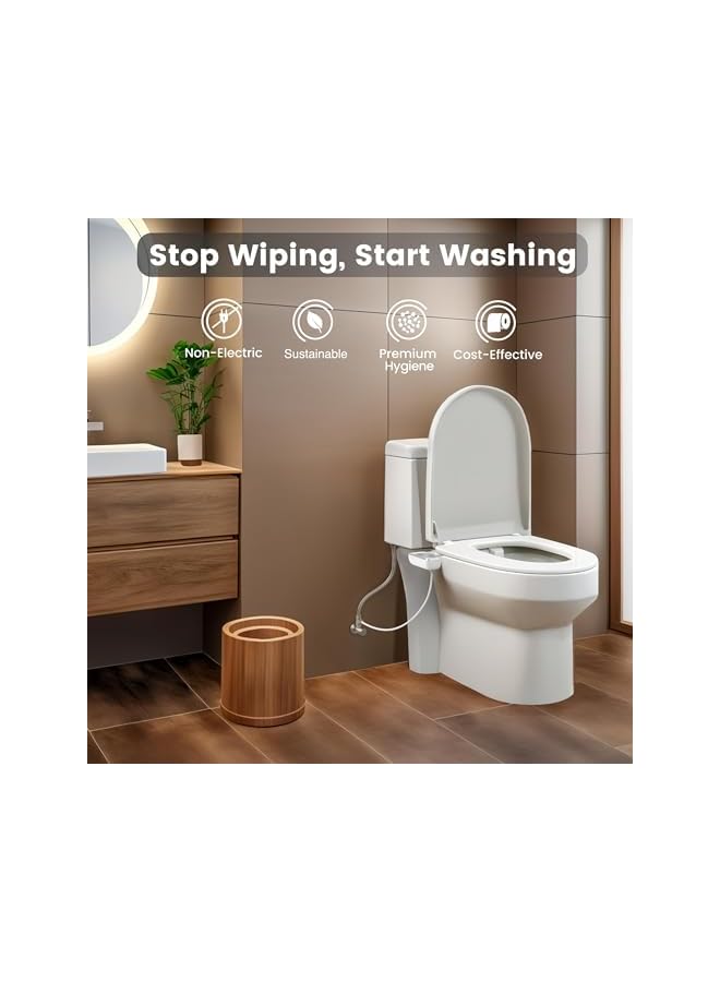 The Bros ملحق بيديه الإخوة للمرحاض بيديه فائق النحافة للمرحاض الحالي، مقعد مرحاض بيديه غير كهربائي مع فوهات قابلة للسحب للتنظيف الذاتي، بيديه للمرحاض، تركيب سريع وسهل - Image 2