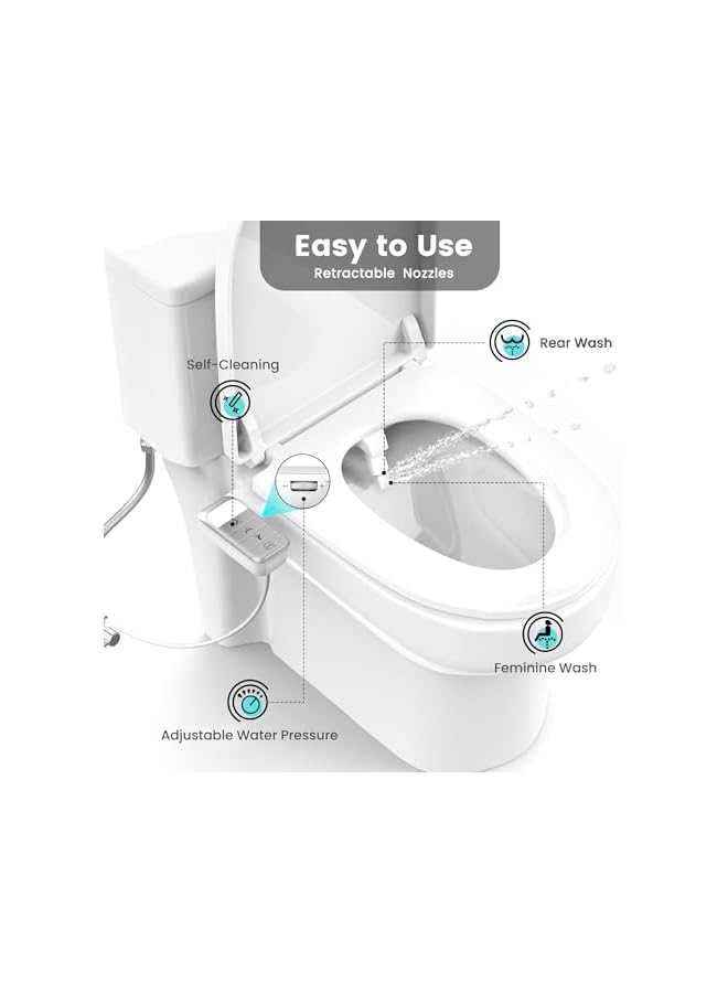 The Bros ملحق بيديه الإخوة للمرحاض بيديه فائق النحافة للمرحاض الحالي، مقعد مرحاض بيديه غير كهربائي مع فوهات قابلة للسحب للتنظيف الذاتي، بيديه للمرحاض، تركيب سريع وسهل - Image 3