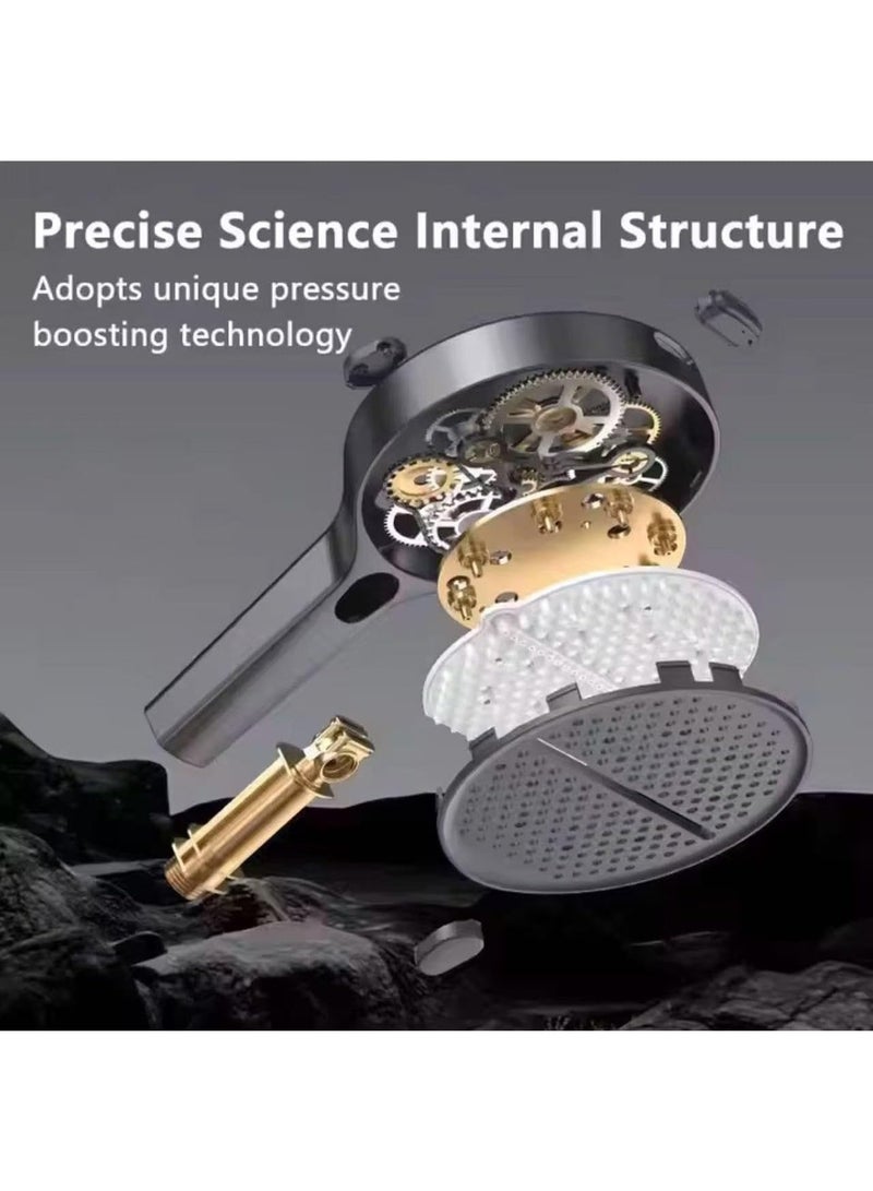 رأس دش عالي الضغط مزود بأربعة أوضاع ورأس دش محمول مزود بشاحن توربيني مع لوحة بعرض 15 سم وتقنية حقن الهواء وفوهات سيليكون سهلة التنظيف ورذاذ موفر للمياه وغسيل قوي - Image 3