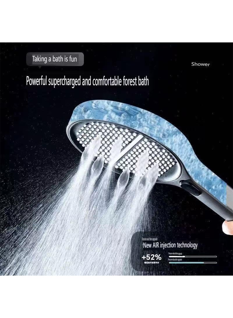 رأس دش عالي الضغط مزود بأربعة أوضاع ورأس دش محمول مزود بشاحن توربيني مع لوحة بعرض 15 سم وتقنية حقن الهواء وفوهات سيليكون سهلة التنظيف ورذاذ موفر للمياه وغسيل قوي - Image 5