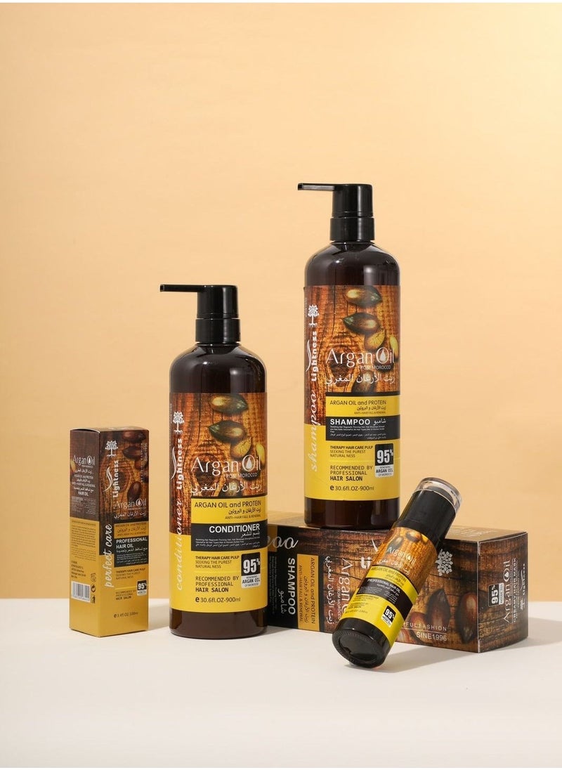 Lightness Argan Oil and Conditioner Set Protein 900ml, Conditioner 900ml and Argan Oil 100ml to prevent hair loss and renew it  - Image 1