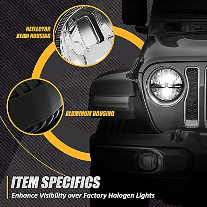 NUVISION LIGHTING NvlHl002 7 Inches Led Headlight High Low Beam Compatible With 9717 Jeep Wrangler Jk Tj Lj Cj 18 Wrangler Jk With Adapter Harness Left  Right Dot Approved - Image 3