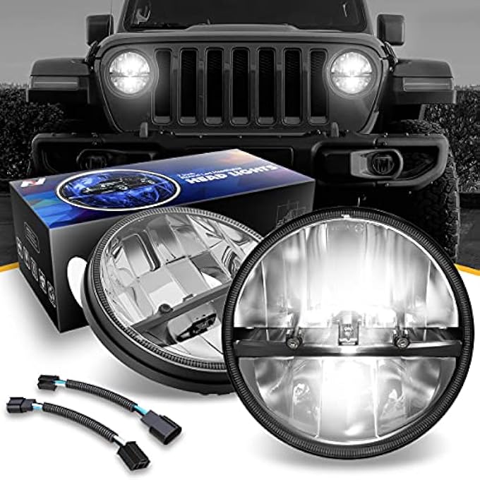 NUVISION LIGHTING NvlHl002 7 Inches Led Headlight High Low Beam Compatible With 9717 Jeep Wrangler Jk Tj Lj Cj 18 Wrangler Jk With Adapter Harness Left  Right Dot Approved - Image 2