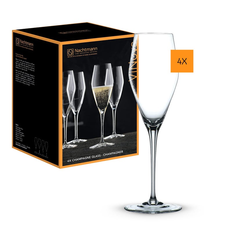 Nachtmann ViNOVA Champagne Flutes Set of 4  9 oz Crystal Stemmed Sparkling Wine Glasses Modern Design Elegant GiftReady Packaging Dishwasher Safe Modern Glassware Made in Germany