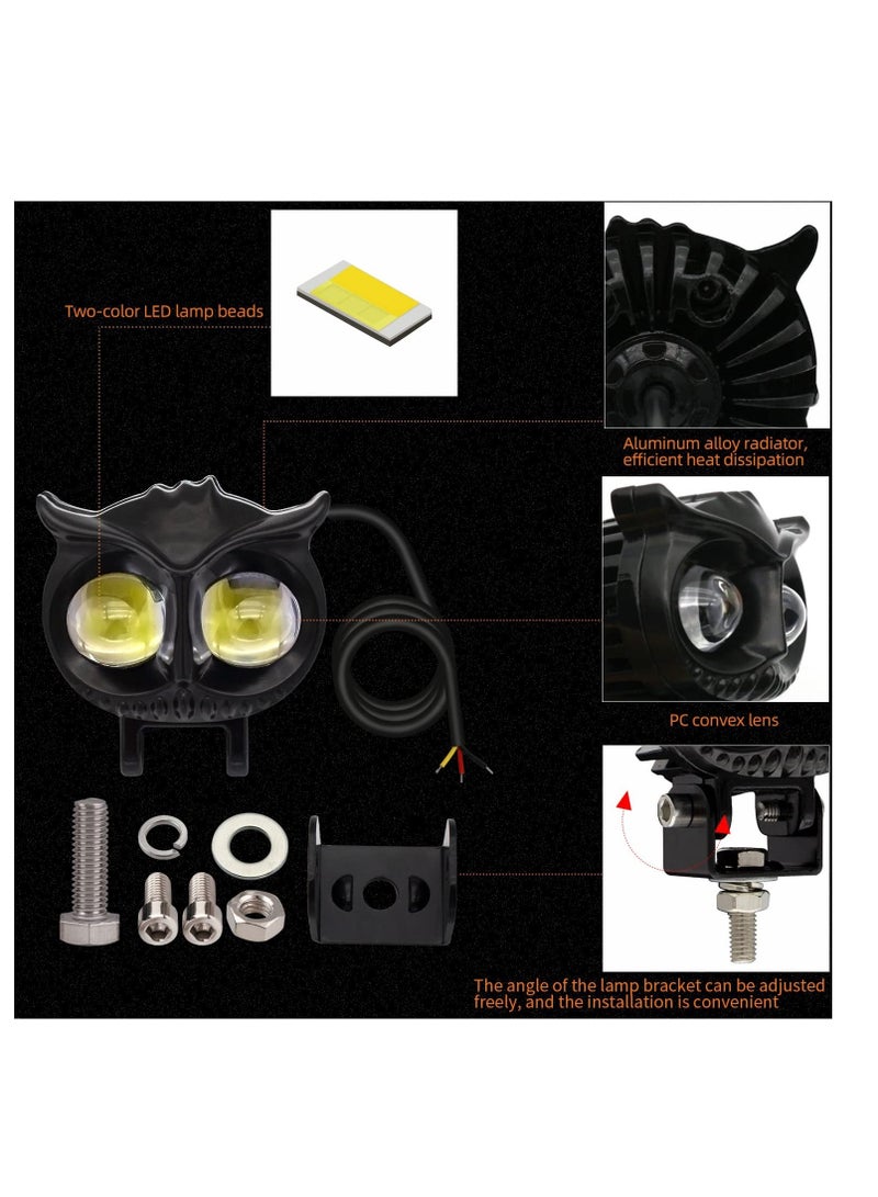 Loquat LED Motorcycle Driving Fog Lights, White and Amber LED Pods Projector Lights, Super Bright Waterproof Driving Fog Lights, for Car Motorcycle Bike SUV Tractor Pickup (Owl style) - Image 3
