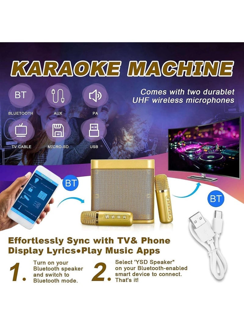 ELTRAZONE YS-203 Professional Portable Bluetooth Karaoke Speaker with Dual Wireless Microphones | 100W High Power Output | Smart LED Display, USB, AUX, FM, and Bluetooth Connectivity | Ideal for Parties, Events  Outdoor Use – Gold - Image 2