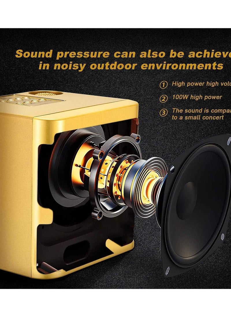 ELTRAZONE YS-203 Professional Portable Bluetooth Karaoke Speaker with Dual Wireless Microphones | 100W High Power Output | Smart LED Display, USB, AUX, FM, and Bluetooth Connectivity | Ideal for Parties, Events  Outdoor Use – Gold - Image 3