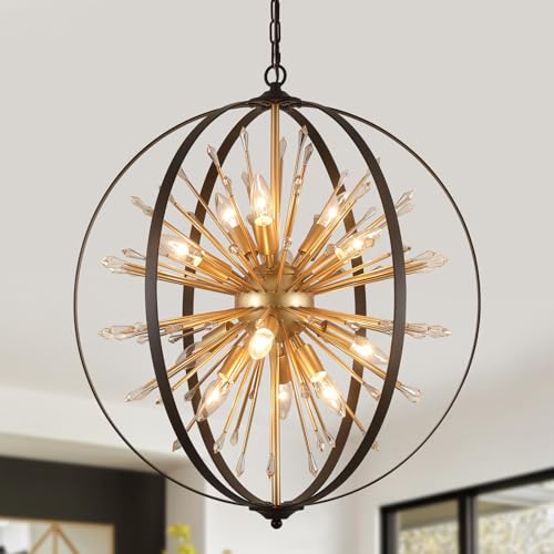 MEIXISUE Modern Sputnik Chandelier,Black Gold Globe Crystal Firework Pendant Light Fixture Industrial 12-Light for Entryway Foyer Kitchen Dining Living Room UL Listed - Image 1