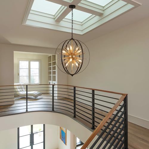 MEIXISUE Modern Sputnik Chandelier,Black Gold Globe Crystal Firework Pendant Light Fixture Industrial 12-Light for Entryway Foyer Kitchen Dining Living Room UL Listed - Image 5