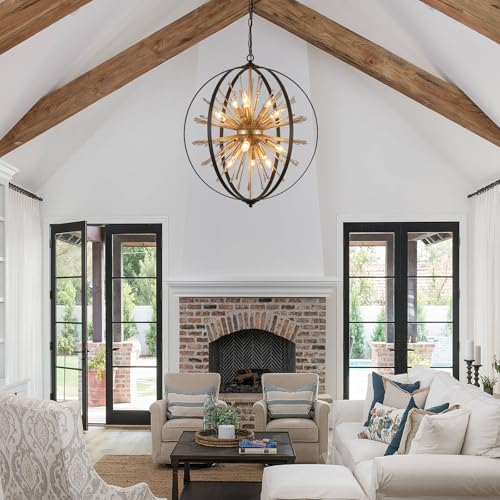 MEIXISUE Modern Sputnik Chandelier,Black Gold Globe Crystal Firework Pendant Light Fixture Industrial 12-Light for Entryway Foyer Kitchen Dining Living Room UL Listed - Image 4