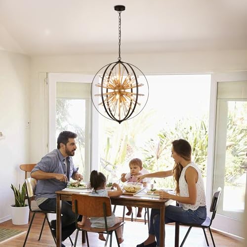 MEIXISUE Modern Sputnik Chandelier,Black Gold Globe Crystal Firework Pendant Light Fixture Industrial 12-Light for Entryway Foyer Kitchen Dining Living Room UL Listed - Image 3