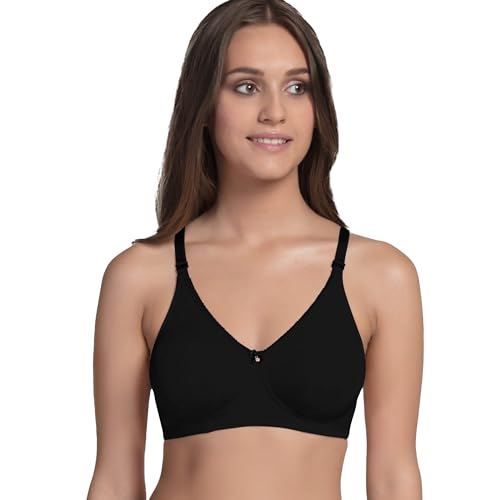 Enamor A055 Stretch Cotton Comfort Shaper With Detachable Straps T-Shirt Bra - Non-Padded Wirefree High Coverage - Black - Image 1