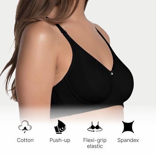 Enamor A055 Stretch Cotton Comfort Shaper With Detachable Straps T-Shirt Bra - Non-Padded Wirefree High Coverage - Black - Image 4