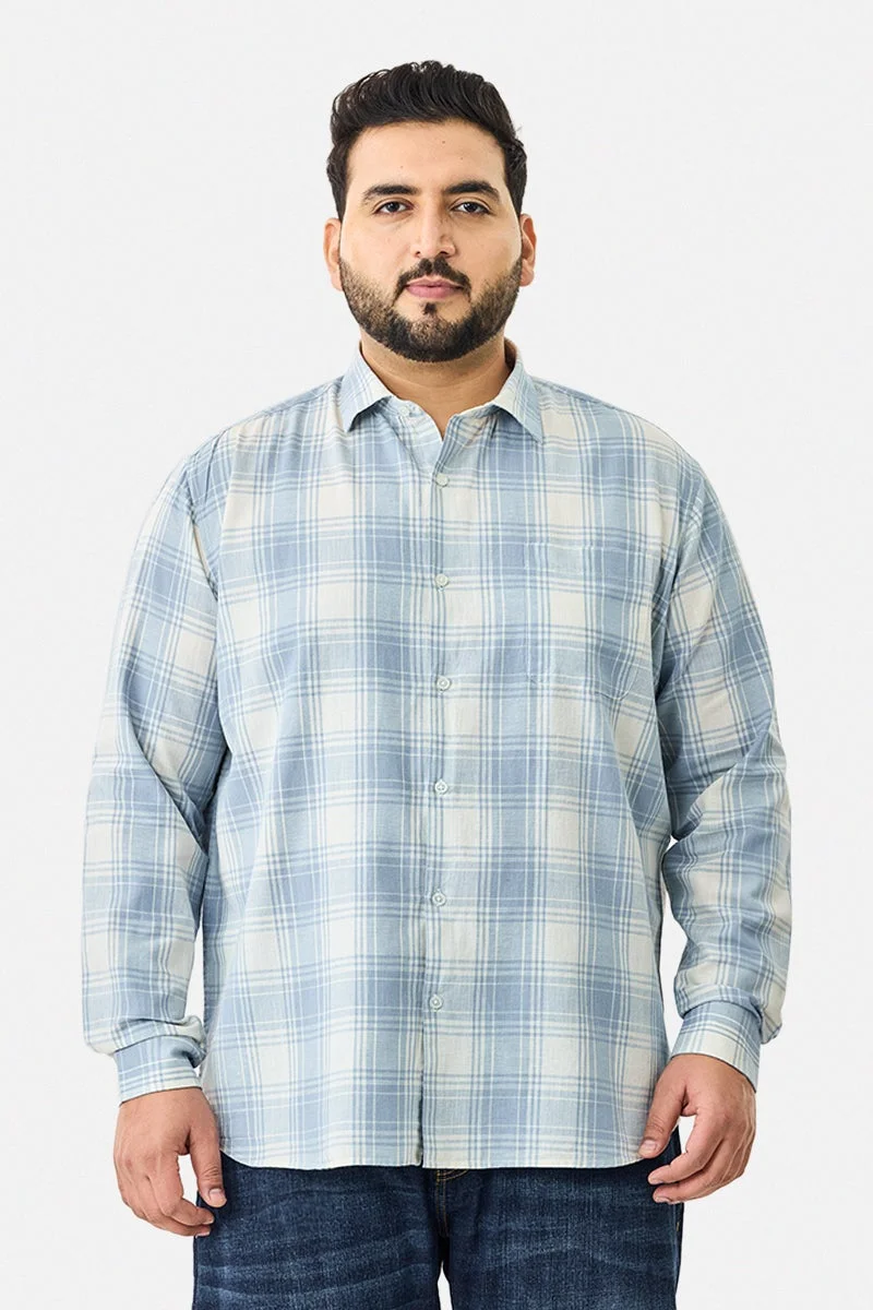 سنيتش قميص كاروهات مقاس كبير من مزيج الكتان