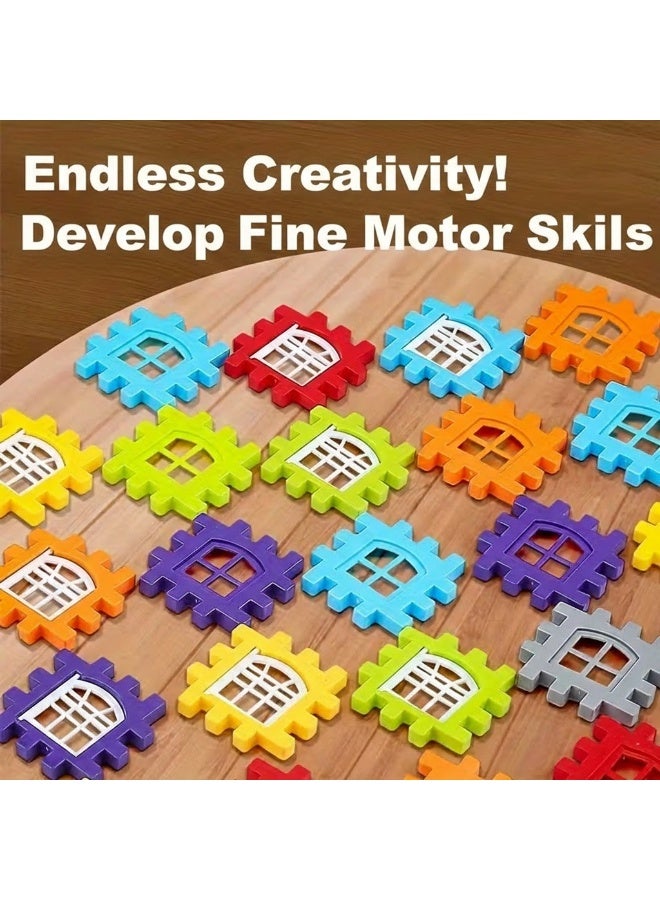 Build-A-Town 50-Piece Waffle Block Set – 3D Interlocking Building Tiles for Kids, STEM Educational Toy, Multicolor - Image 5