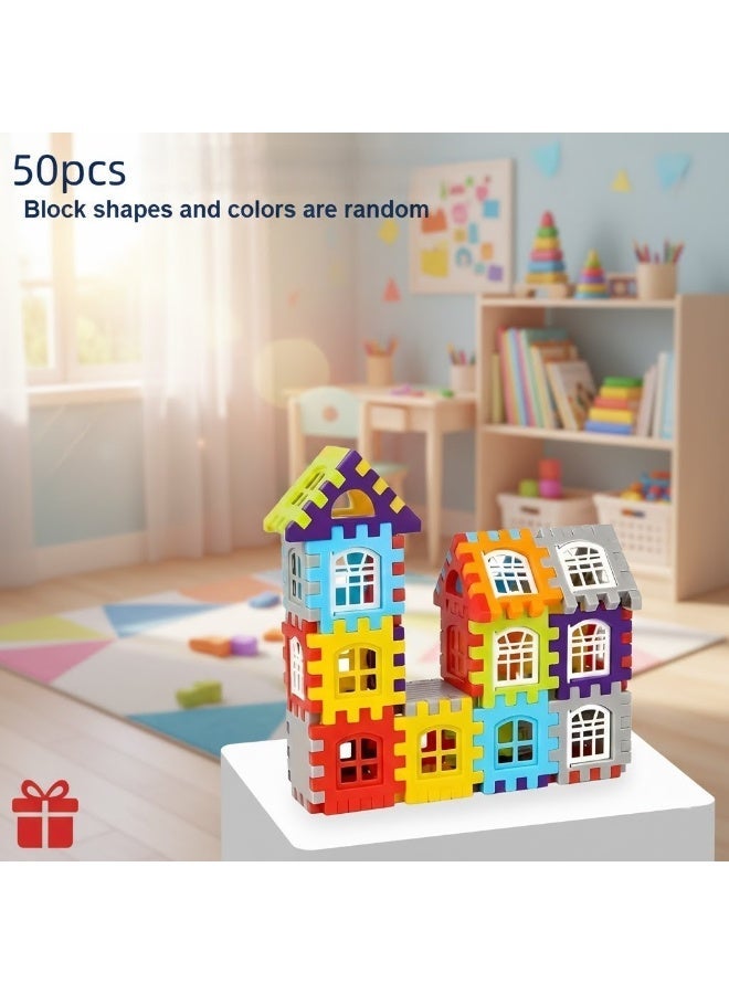 Build-A-Town 50-Piece Waffle Block Set – 3D Interlocking Building Tiles for Kids, STEM Educational Toy, Multicolor - Image 2