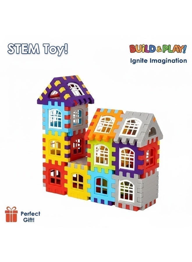 Build-A-Town 50-Piece Waffle Block Set – 3D Interlocking Building Tiles for Kids, STEM Educational Toy, Multicolor - Image 1