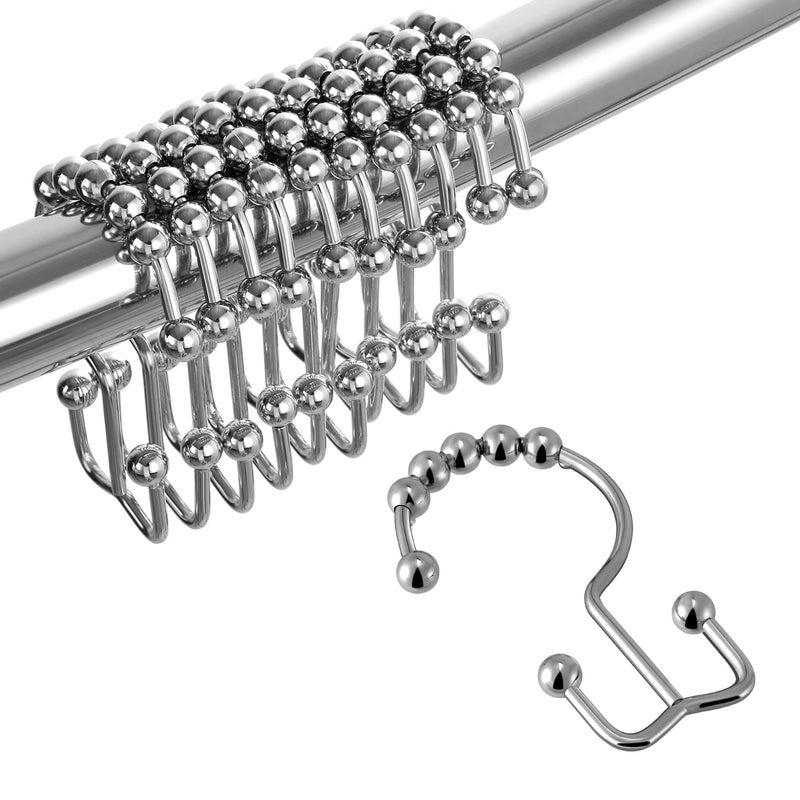 TOPROD Shower Curtain Hooks Rings Double Sided Shower Curtain Hooks Stainless Steel Shower Hooks Rust Proof for Bathroom Shower Curtain Rod Curtains Free Gliding Chrome Set of 12