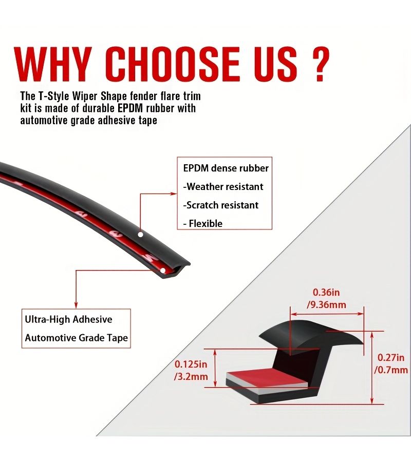 78.74inch Universal T-Style Fender Flare Rubber Seal Edge Trim for Car and Truck Wheel Wells with Automotive-Grade Adhesive Tape - Image 3
