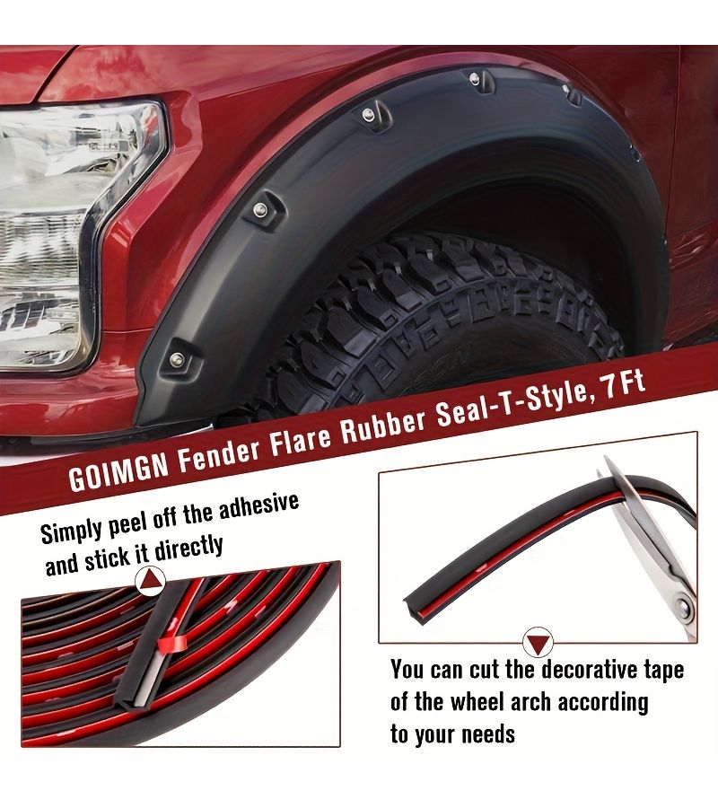 78.74inch Universal T-Style Fender Flare Rubber Seal Edge Trim for Car and Truck Wheel Wells with Automotive-Grade Adhesive Tape - Image 4