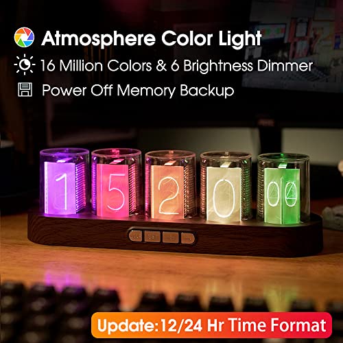Cadmos Nixie Tube Clock.Glow Tubes Analog Clock.Creative Retro Digital Variable Color.Exquisite Desktop Decoration- Gift Idea-No Assembly Required (Imitation Wood Grain) - Image 2