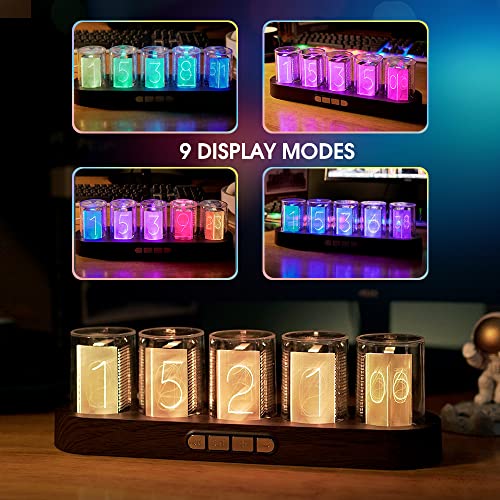 Cadmos Nixie Tube Clock.Glow Tubes Analog Clock.Creative Retro Digital Variable Color.Exquisite Desktop Decoration- Gift Idea-No Assembly Required (Imitation Wood Grain) - Image 3