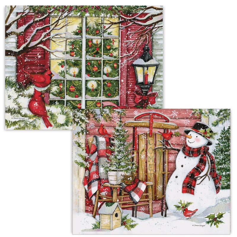 LANG Home For The Holidays Assorted Boxed Christmas Cards by Susan Winget 18 Cards with 19 Envelopes and Two Variations of Holiday Artwork LinenEmbossed Paper Stock 1008125