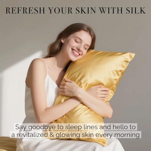 Ravmix Silk Pillow Cases with Zipper, 21momme Mulberry Silk Pillowcase for Hair Skin Health, Soft Smooth Breathable Cool Pillow Cover for Beauty Sleep with Gift Box 1PC(Queen 20"x30", Gold) - Image 2