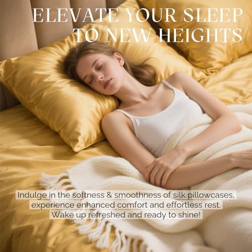 Ravmix Silk Pillow Cases with Zipper, 21momme Mulberry Silk Pillowcase for Hair Skin Health, Soft Smooth Breathable Cool Pillow Cover for Beauty Sleep with Gift Box 1PC(Queen 20"x30", Gold) - Image 4