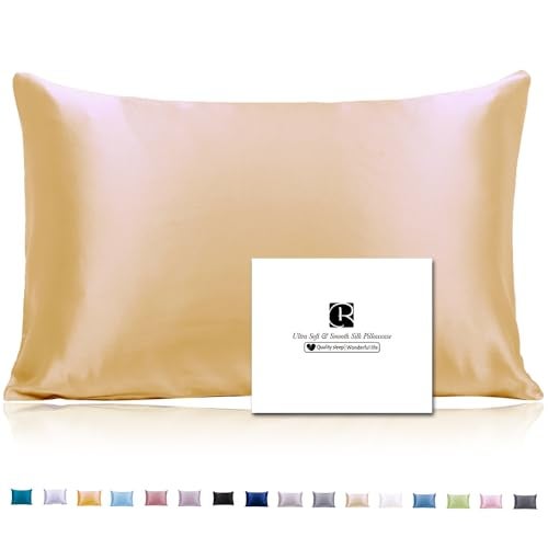 Ravmix Silk Pillow Cases with Zipper, 21momme Mulberry Silk Pillowcase for Hair Skin Health, Soft Smooth Breathable Cool Pillow Cover for Beauty Sleep with Gift Box 1PC(Queen 20"x30", Gold) - Image 1