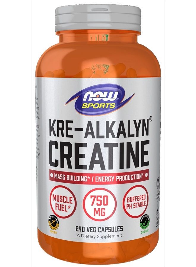 now Sports Nutrition, Kre-Alkalyn Creatine 750 mg, Mass Building*/Energy Production*, 240 Veg Capsules - Image 1