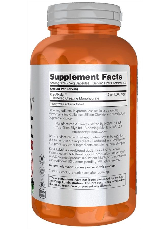 now Sports Nutrition, Kre-Alkalyn Creatine 750 mg, Mass Building*/Energy Production*, 240 Veg Capsules - Image 2