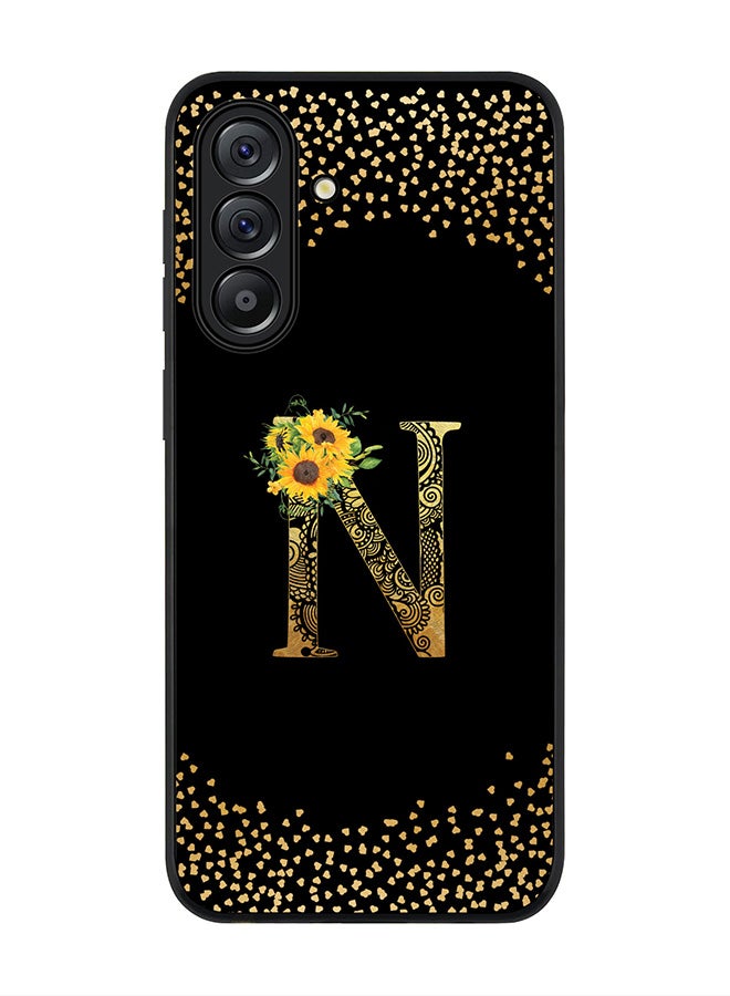 Stylizedd For Samsung Galaxy A56 5G Case,Slim fit Camera Protection, Shockproof Thin Phone cover  - Custom Floral Monogram - N ( Black ) - Image 1