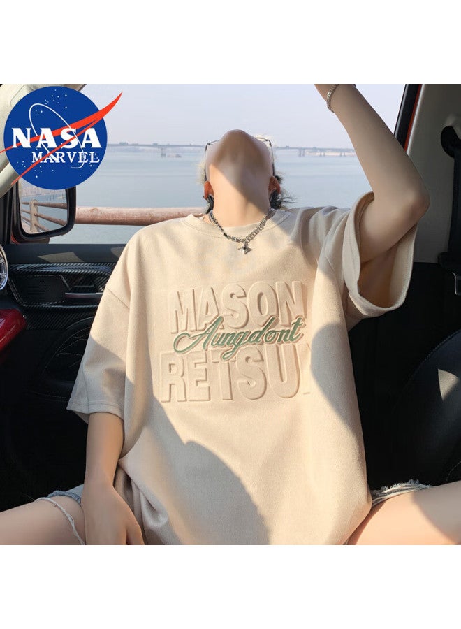 Nasa Marvel Short Sleeve T-shirt Men's Casual Round Neck American Fashion Trendy Breathable Loose Outdoor White L - Image 3