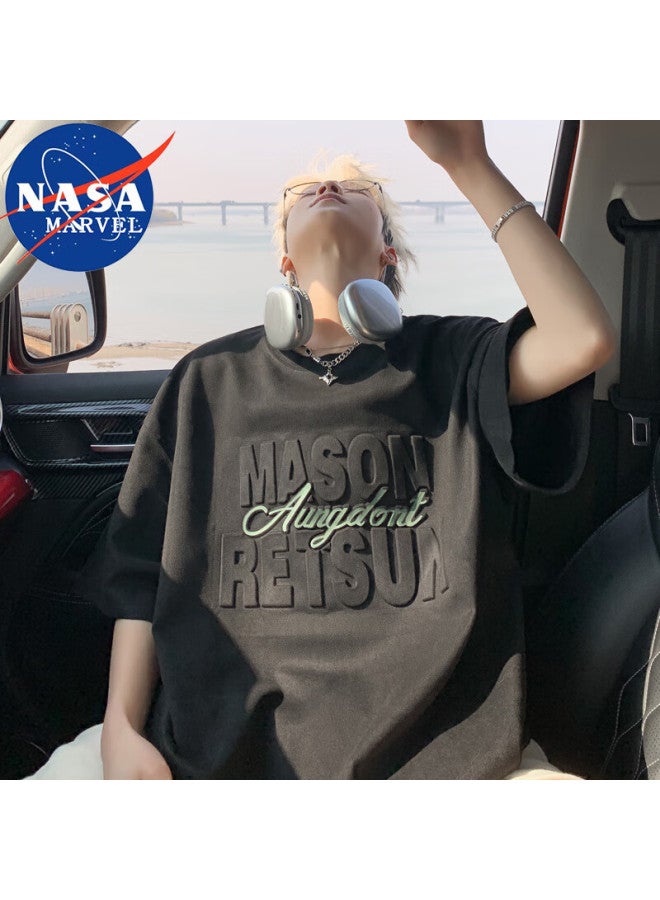 Nasa Marvel Short Sleeve T-shirt Men's Casual Round Neck American Fashion Trendy Breathable Loose Outdoor White L - Image 2