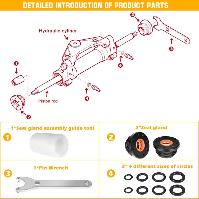 دانتي HC5345 Seal Kit For SeaStar Hydraulic Steering Cylinder Seal Kit with Pin Wrench HS5157 compatible with HC5340, HC5341, HC5342, HC5343, HC5344, HC5345,HC6750, HC6751 - Image 3