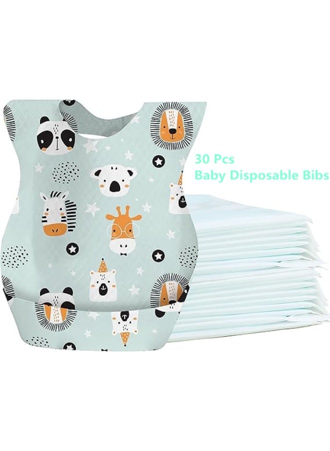 Disposable Bibs for Baby, 30pcs Disposable Travel Bibs with Crumb Cather for Kids Self Feeding Individual Wrapped - Image 1