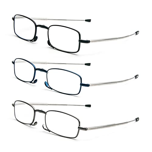 REAVEE 3 Pack Folding Reading Glasses with Keychain Compact Bags Women Men Blue Light Blocking Spring Hinge Portable Pocket ReadersBlack Grey and Blue 075 - Image 3