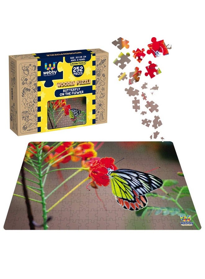 Webby Kids Butterfly On The Flower Wooden Jigsaw Puzzle, 252 Pieces - Image 1