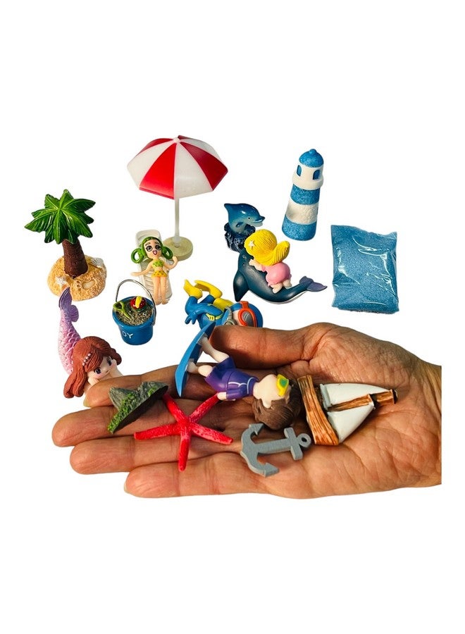 Moira Pack of 15 pcs Beach Theme Miniature Items with Sand for Dollhouse Decor, Model Making, Craft Activity, Cake Topper, Plant Decoration, Fairy Gardens, Terrarium, Aquariums - Image 2