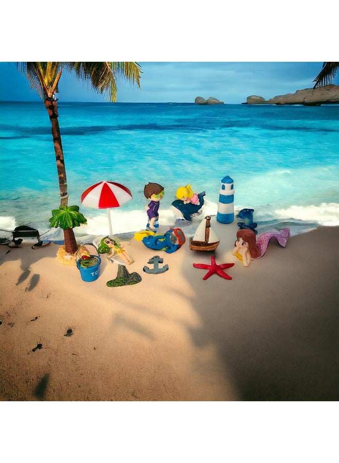 Moira Pack of 15 pcs Beach Theme Miniature Items with Sand for Dollhouse Decor, Model Making, Craft Activity, Cake Topper, Plant Decoration, Fairy Gardens, Terrarium, Aquariums - Image 4
