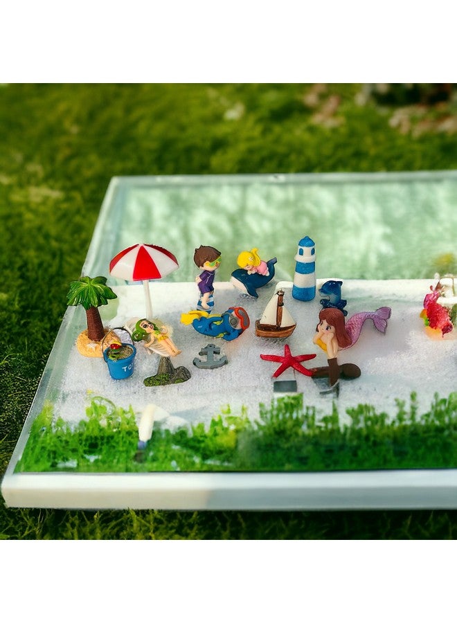 Moira Pack of 15 pcs Beach Theme Miniature Items with Sand for Dollhouse Decor, Model Making, Craft Activity, Cake Topper, Plant Decoration, Fairy Gardens, Terrarium, Aquariums - Image 3