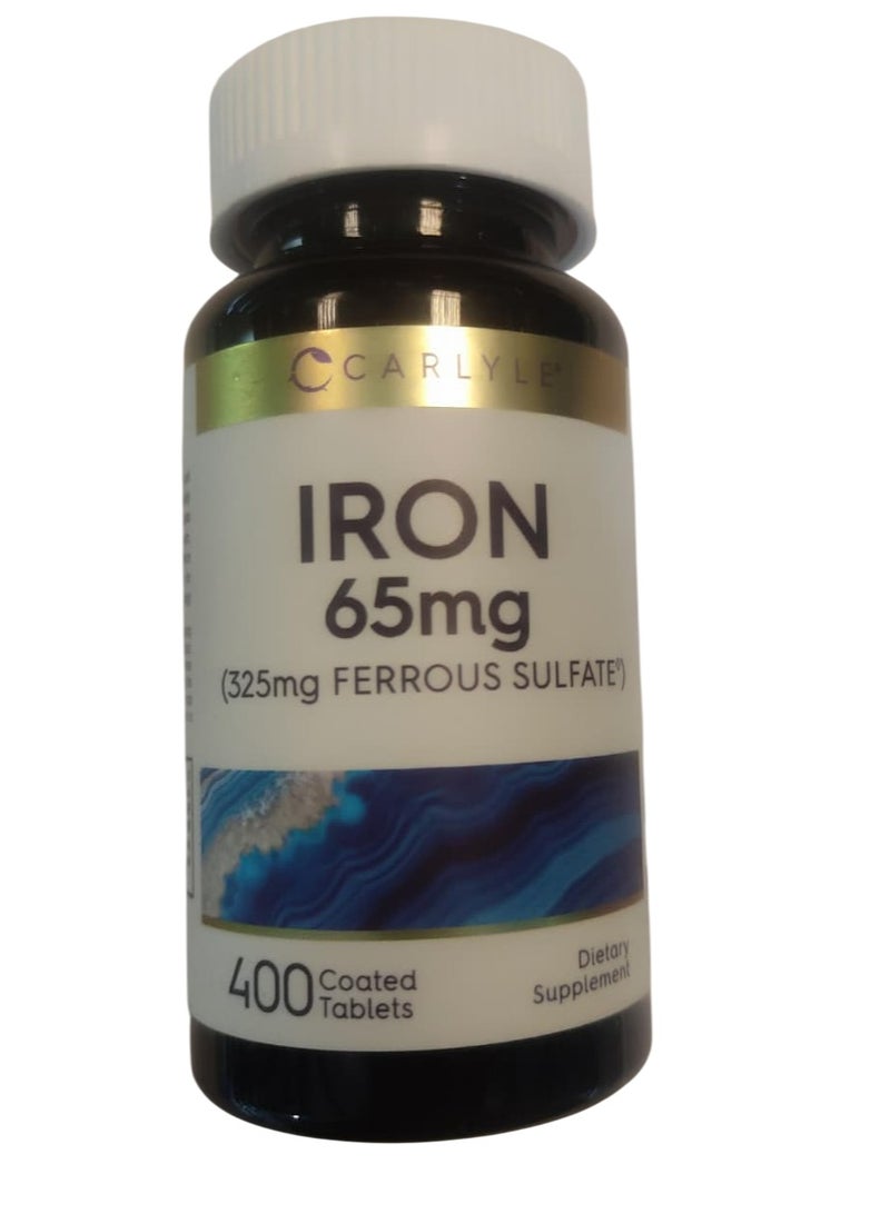 كارلايل حديد كبريتات الحديدوز ٦٥ ملغ | ٤٠٠ قرص | مكمل غذائي نباتي خالٍ من الكائنات المعدلة وراثيًا، خالٍ من الغلوتين | فعالية عالية |