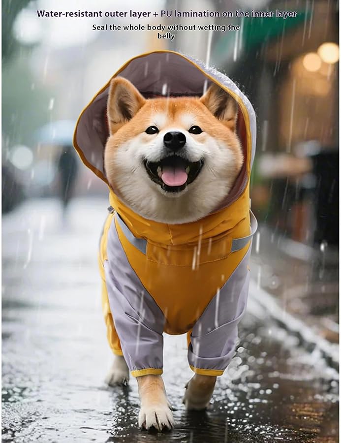 Yellow Dog Raincoat Hooded Windproof Protective Pet Rain Jacket For Small To Large Breeds Size L - Image 5