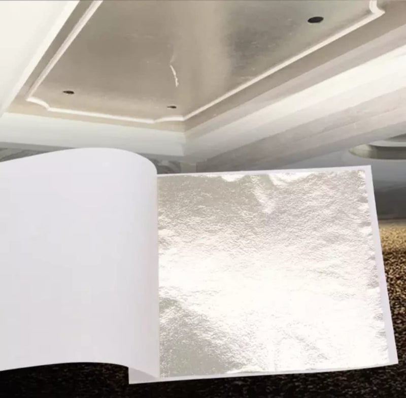 SUMERA WARQ Gold Foil Metallic Foil Paper Sheets Gilding Foil Imitation Leaf for DIY Art Crafts Furniture Decoration (Silver) - Image 2