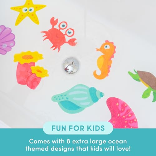 Glo Pals Glow-in-The-Dark Grips Bathtub Stickers for Kids – 8 Extra Large Non-Slip Bath Stickers & Fun Anti-Slip Tub Decals – Textured Bath Grips for Kids Bathroom Safety - Guppy - Image 3